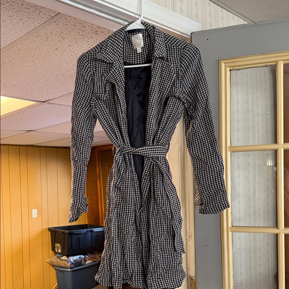LC Lauren Conrad Black and White Checkered Trench Coat